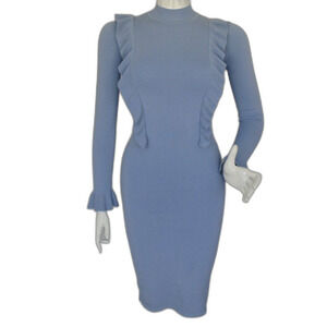 ALI + JAY Dress, S, Light Blue, Knit, Ruffles, Long sleeve, Bell cuff, Wiggle